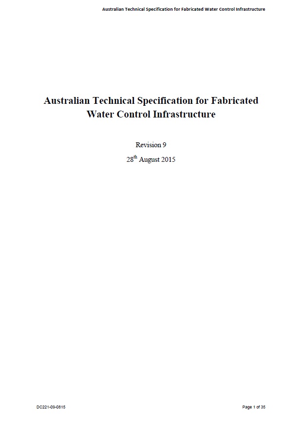 Aust Technical Specification for Water Control Infrastructure